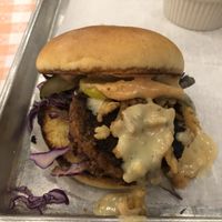Bru Burger and the Black Eyed Peas did not disappoint!  My wife got the Orange Bird (BBQ) sandwich with the Brussels Sprouts and it was good too... I had a bite. at Dharma Southern Chick'n in Orlando