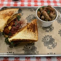 Fried green tomato with boiled peanuts at Dharma Southern Chick'n in Orlando