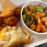 Forgot to take a photo until Halfway through because I was so hungry!  at Dharma Southern Chick'n in Orlando