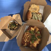 Chili dogs, brew burger, Mac n cheese, Brussels  at Dharma Southern Chick'n in Orlando