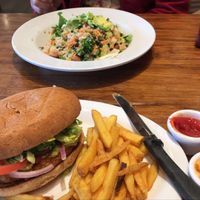 santa fey chicken sandwich and quinoa salad  at Veggie Grill by Next Level - Tustin Marketplace in Irvine