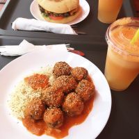 lentil burger and ";meatballs"; at kVegan in Tenerife
