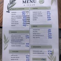Menu  at kVegan in Tenerife
