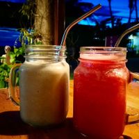 Banana shake and watermelon shake at Ananda Yoga Detox in Koh Phangan
