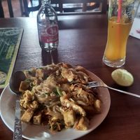 Pad thai, passion fruit with soda at Lai's Place in Luang Namtha