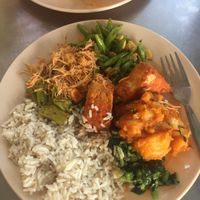 Delicious buffet style curries and veg  at Arati Vilas Banana Leaf Restaurant in Penang