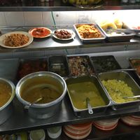 Vegetarian (mostly vegan) part of the buffet at Arati Vilas Banana Leaf Restaurant in Penang