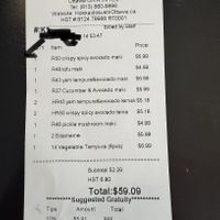 Receipt   at Hokkaido Sushi in Ottawa