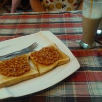 beans on toast + soy milk banana shake  at Bookworm's Coffee in Ho Chi Minh City