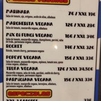 Menu at Rolling Pizza in Barcelona