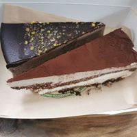 Chocolate orange cake and tiramisu at Vega in Skopje