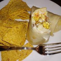 All day burrito with chips at Bay Naturals Healthy Market & Kitchen in Myrtle Beach