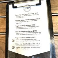 Vegan breakfast sandwich on menu   at Olympia Coffee Roasting in Seattle