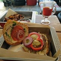 celery burger and baked potatoes at Chwast Food in Warsaw