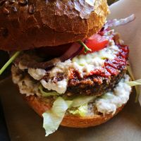 Mushroom burger at Chwast Food in Warsaw