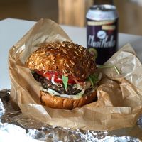 Mushroom burger with extra beetroot and chaikola - bestest drink!!! at Chwast Food in Warsaw