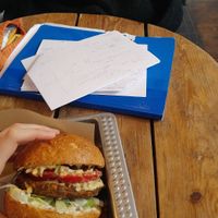 Chickpea burger with hummus and sunflower mayonnaise. Absolutely delicious. at Chwast Food in Warsaw