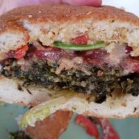 Spinach burger at Chwast Food in Warsaw