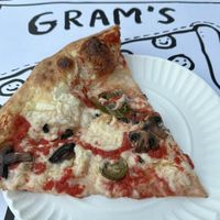 Pizza with Vegan Cheese, Mushrooms, Pickled Onions, and Jalapeños   at gram's pizza in Toronto