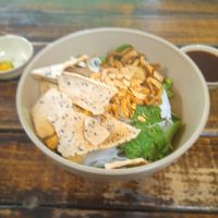 My vegan food. Mi Quang tron chay. With Chinese sauce at Chay An Yên in Ho Chi Minh City