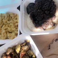 Mac and cheese, mashed potatoes and gravy, and sautéed Brussel sprouts 👌🏼😋 at Killer Vegan in Union