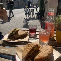Sandwiches with jack fruit and mushrooms& cheese at KIRAS - Totoriu 7 in Vilnius