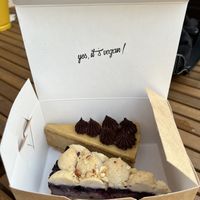 Chickpea caramel cake (delicious) and hazelnut blueberry cake (good), not pictures mint cocoa (amazing)  at KIRAS - Totoriu 7 in Vilnius