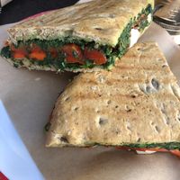 Grilled bell pepper, spinach, and vegan feta sandwich  at KIRAS - Totoriu 7 in Vilnius