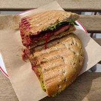 Tofu and beets sandwich (vegan) at KIRAS - Totoriu 7 in Vilnius
