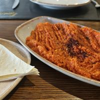 Muhamara, served with lavash at Emirhan Restaurant in Samarkand