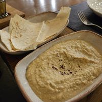Hummus, served with lavash at Emirhan Restaurant in Samarkand