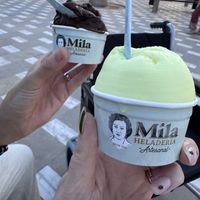 Chocolate and pineapple gelato   at Helados Artesanales Mila in Alicante