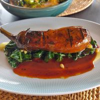 Miso glazed Eggplant on Kale at De Tokio a Lima Valldemossa Restaurante in Valldemossa