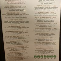 Vegan Menu at Thai Meal in Plantation