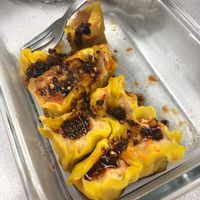 ShaoMai (with my own grass box and chili oil :)))))) at Affinity Vegetarian in Kowloon