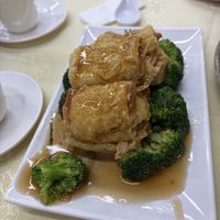 Broccoli and mock meat  at Fat Chee Vegetarian 佛慈齋 in New Territories