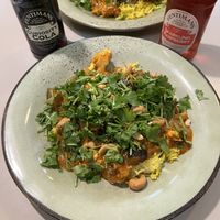 Tofu veggie curry with roasted cashews and sliced basmati rice  at Roots Kitchen in Turku
