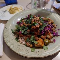 Tofu shakshuka, zaatar rice and crispy chickpeas at Roots Kitchen in Turku
