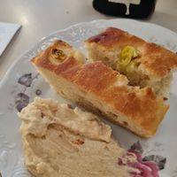 Free foccachia and hummus at Roots Kitchen in Turku