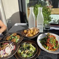 Falafel, potatoes, Seitan, Greek salad and Brokkoli at Roots Kitchen in Turku