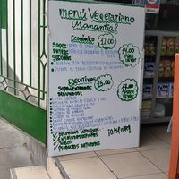 Menu sign June 2023 at Manantial - Calle Pablo Bermudez in Lima