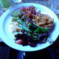 Vegan pie and salad plate at The Plant Cafe in Exeter