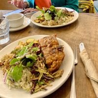 Vegan frittata and veggie in background  at The Plant Cafe in Exeter