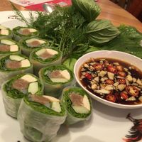 Fresh Rice Paper Rolls with Taro and Tofu - delicious  spicy gingery soy sauce too! at Khun Churn - Eathai in Bangkok