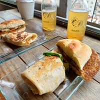 Torta milanesa and borrito at Vegattos in Mexico City