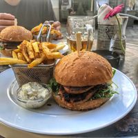 Vegan burgers and fries  at Refresh Restaurant - Re Fresh in Bratislava