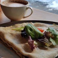 Vegan Forage Crepe and almond milk hot chocolate at Bluhouse Market and Cafe in North Vancouver