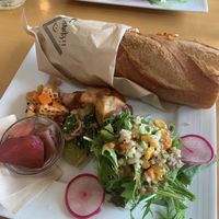 Alongside the sandwich was pasta, roasted vegetables, blight wheat salad and fruit salad. Delicious!  at Nagisa Warms in Otsu