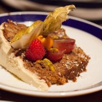 Fruit carrot cake, a bit dry but not bad. at Flax & Kale - Placa Castella in Barcelona