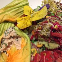 zucchini blossom raw vegan dish at Flax & Kale - Placa Castella in Barcelona